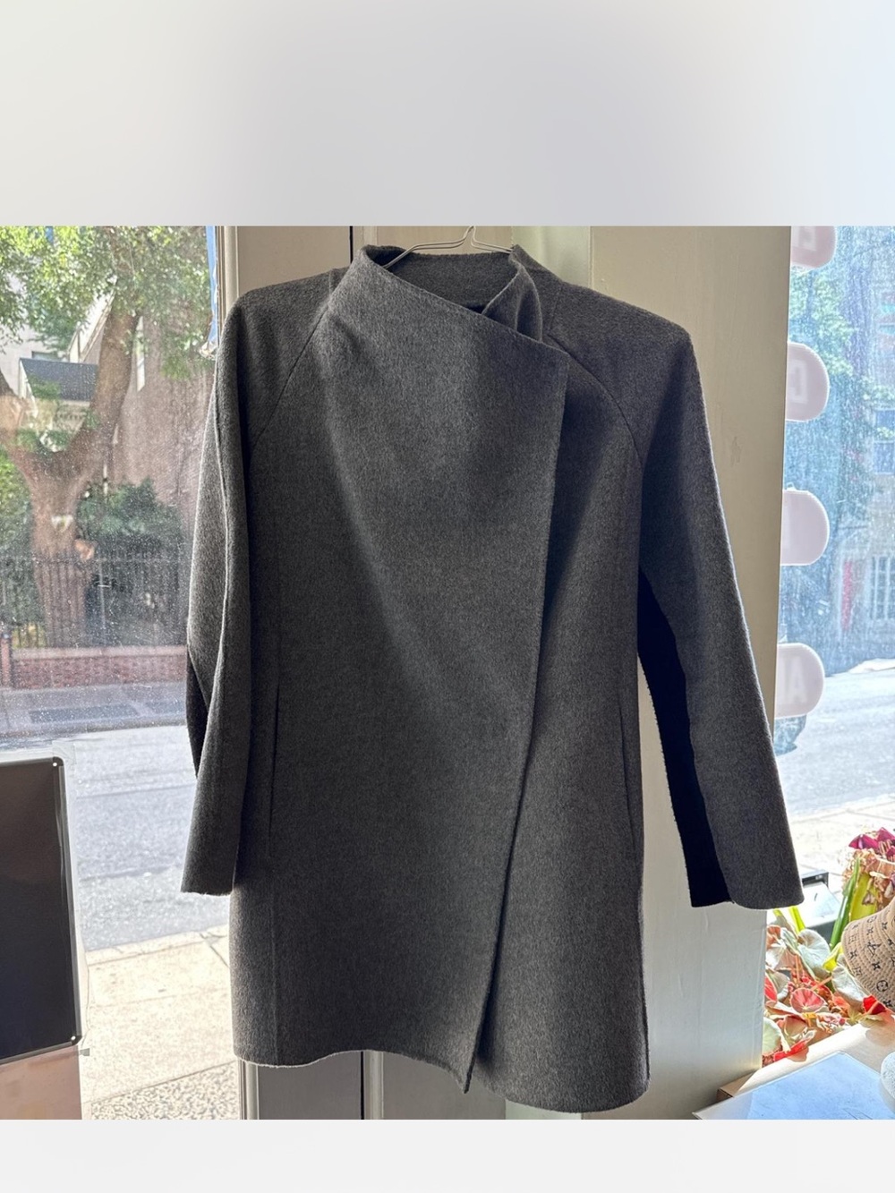 Vince Charcoal Asymmetrical Wool-Blend Trench Coat